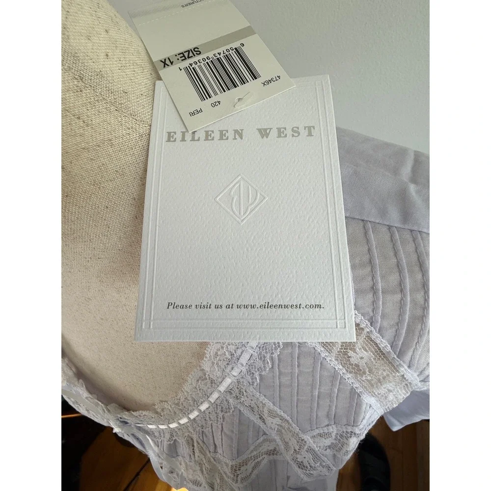 Eileen West Nightgown Womens 1X Peri Blue Cotton Lace Buttons Long Sleeve NWT - Picture 7 of 12